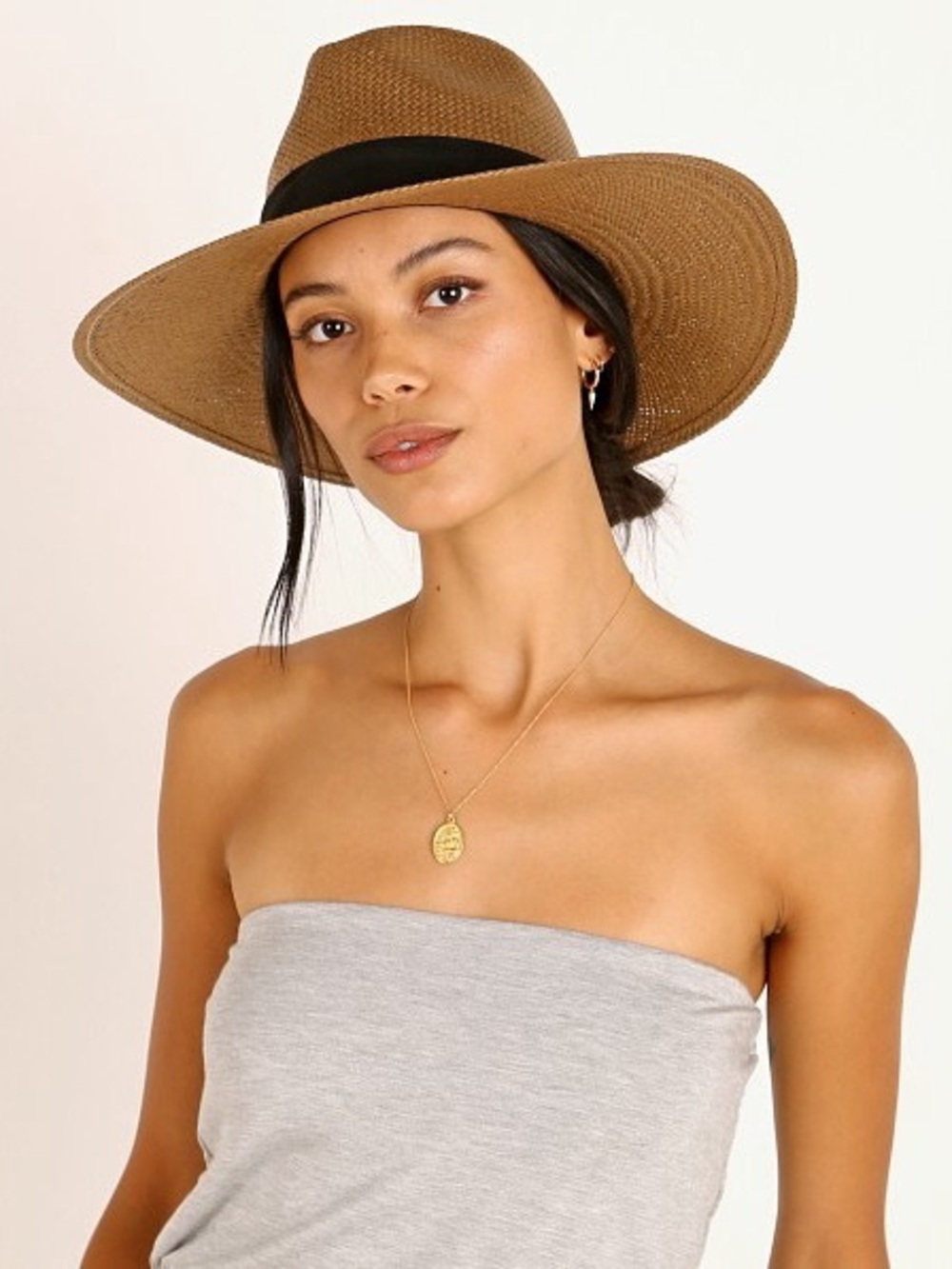 Janessa Leone Corbin Straw Fedora Hat Size Small